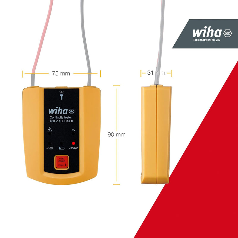 Wiha Durchgangsprüfer mit Ton bis 400 V AC, CAT II inkl. 2x AAA-Batterien I mit Taschenlampenfunktio