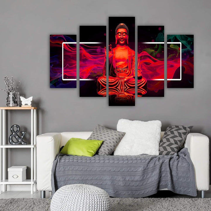 Feeby Wandbild Abstrakt 300x140 cm Deco Panel 5 Teilig XXL Kunstdruck modern Buddha rot Deco panel X