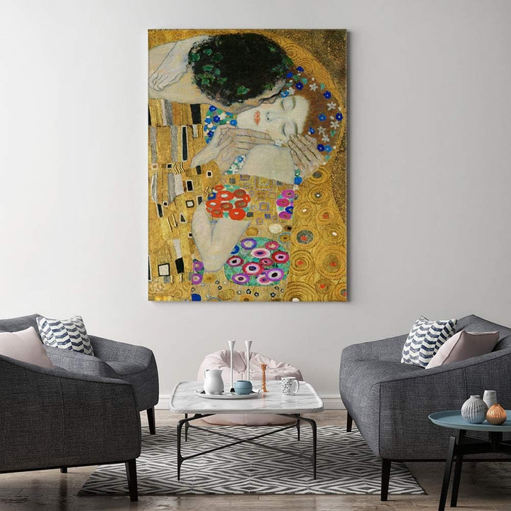 Feeby Wanddeko Gustav Klimt Leinwandbild Kunstdruck Der Kuss Gold Gelb 80x120 cm M12824 80x120 cm, M