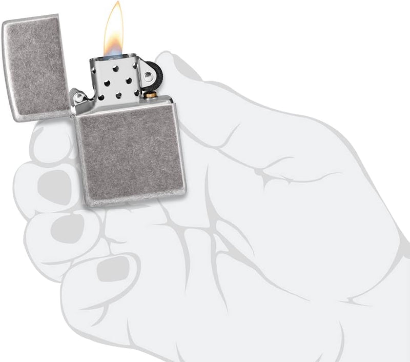 ZIPPO - Antique Silver - nachfüllbares Sturmfeuerzeug in hochwertiger Geschenkbox (Silber, Flammenmo