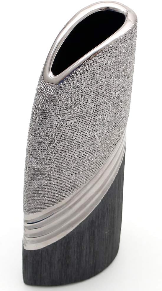 Dekohelden24 Edle Moderne Deko Designer Keramik Vase in Silber-grau hoch, Silbergrau, 34 cm Vase hoc