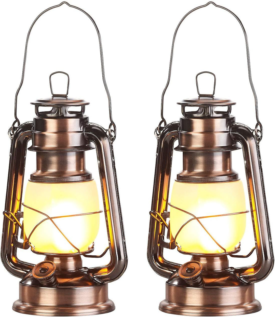 Lunartec LED Sturmlampe: 2er-Set LED-Sturmlaternen mit Flammen-Effekt; 25 cm Höhe; bronzefarben (Lat
