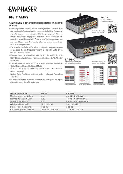 EMPHASER EA-D8 – Digit-Line 8-Kanal DSP, digitaler Soundprozessor mit Bluetooth Audio Streaming und