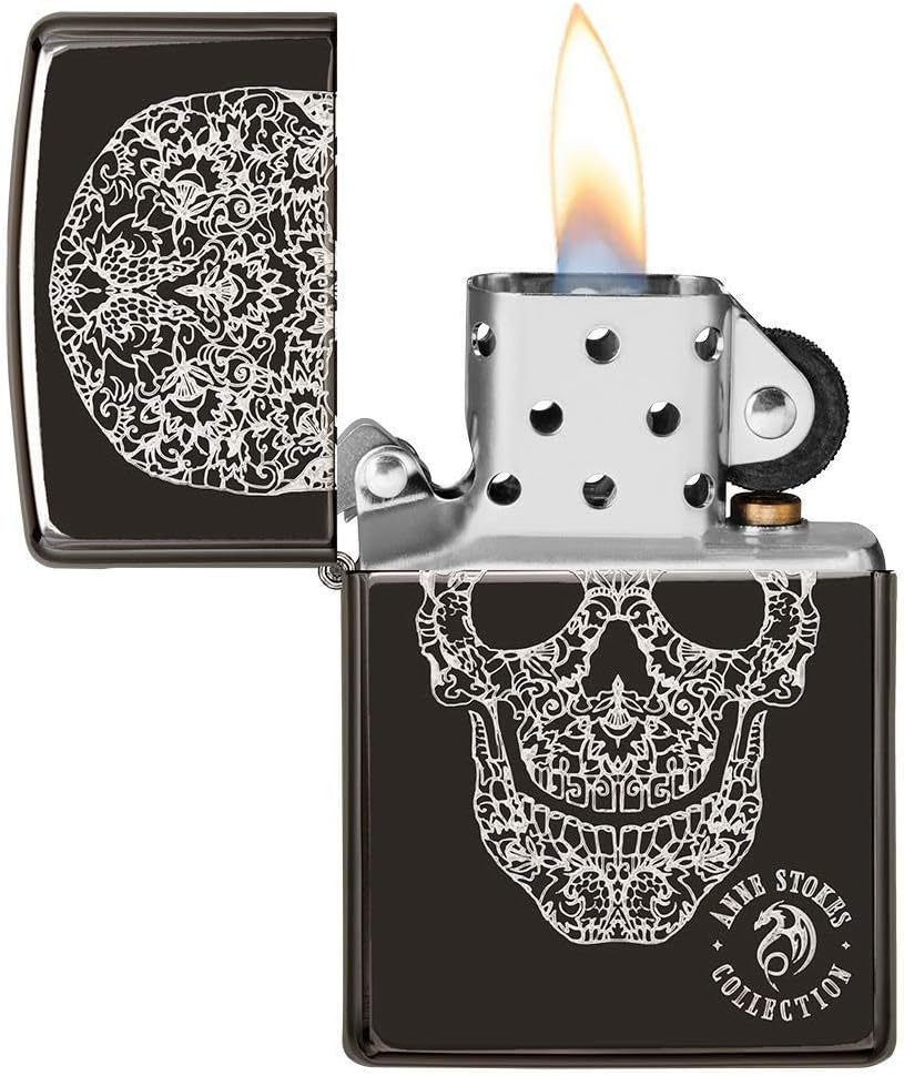 Zippo 49143 24756 Anne Stokes Collection Farbig Anne Stokes High Polish Black Fancy Skull, Farbig An