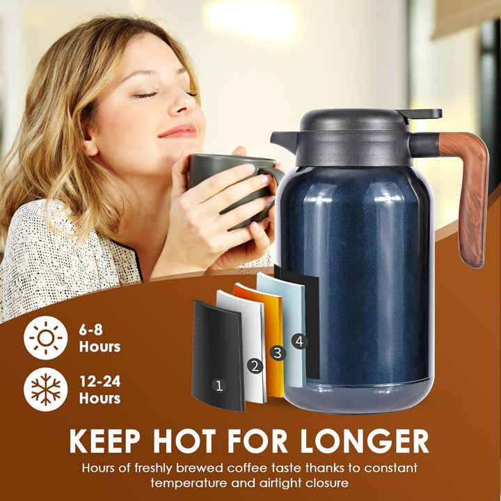 Dreamhigh® Thermoskanne 2L mit Teesieb, Isolierkanne mit Temperaturanzeige, gut abgedichtet Kaffeeka