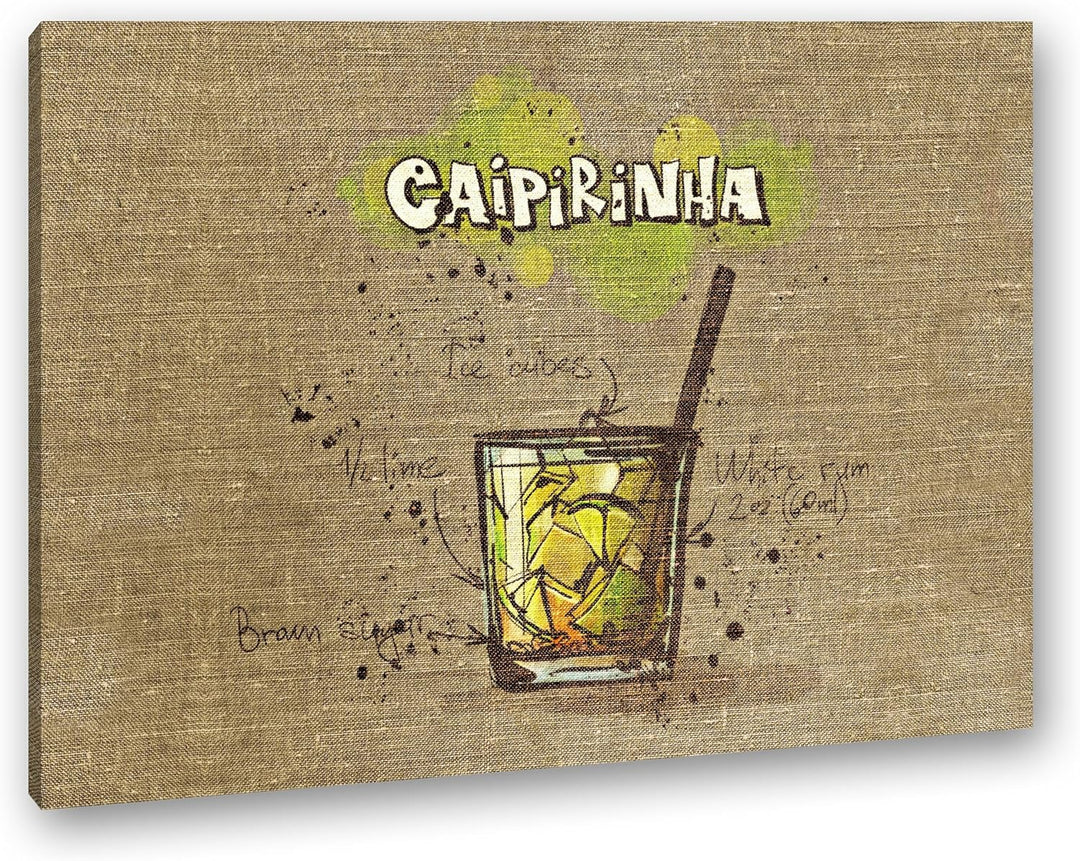 deyoli Rezept für einen Caipirinha Format: 80x60 als Leinwandbild, Motiv fertig gerahmt auf Echtholz