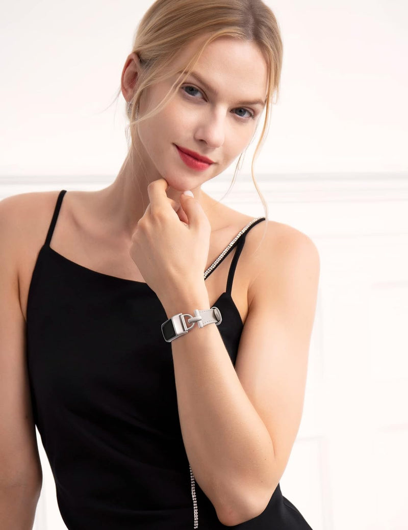 Wearlizer Lederarmband kompatibel mit Fitbit Charge 6/Charge 5 Armbänder für Damen, Dressy Slim Lede