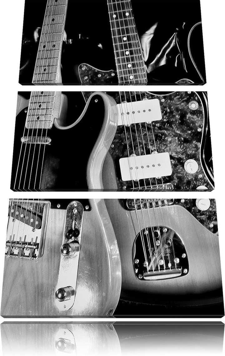 Pixxprint Monocrome, Elegante E-Gitarren 3-Teiler Leinwandbild 120x80 Bild auf Leinwand