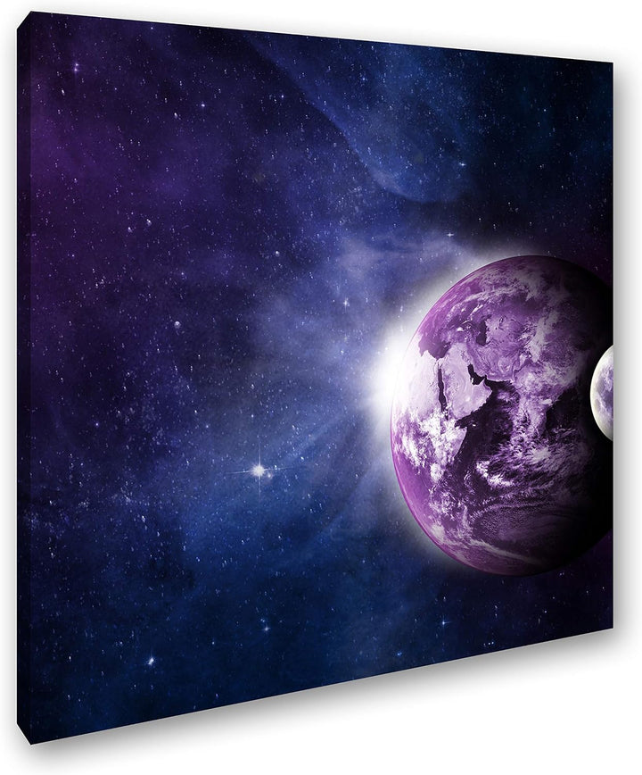 deyoli Dark Violette Erde mit Mond Format: 70x70 als Leinwandbild, Motiv fertig gerahmt auf Echtholz