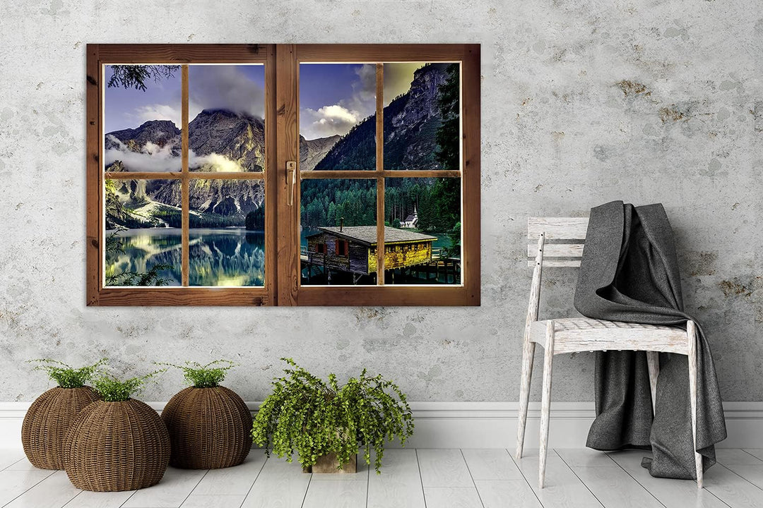 Feeby Vlies Leinwandbild Fensteransicht 3D-Illusion 120x80 cm Wanddeko Design Kunstdruck Zimmerdeko