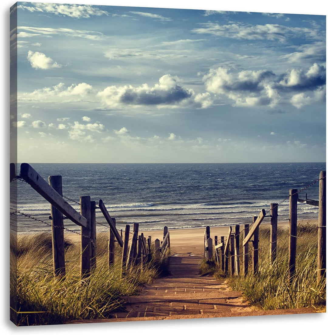 Weg zum Strand am Meer, Format: 70x70 auf Leinwand, XXL riesige Bilder fertig gerahmt mit Keilrahmen
