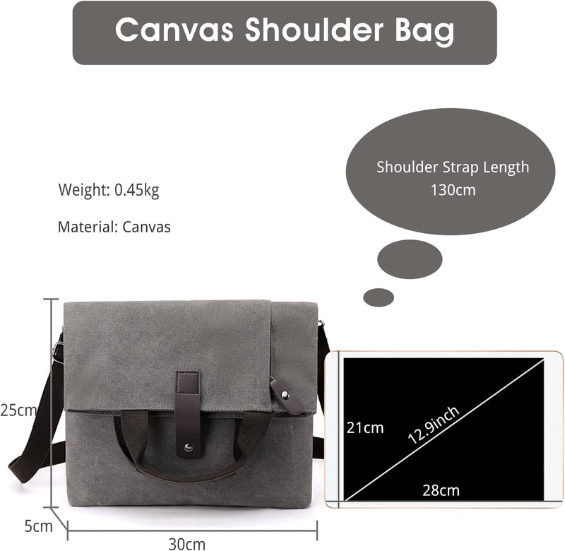 CORIOS Herren Umhängetaschen Canvas Schultertasche Casual Henkeltaschen Gross Schulterhandtasche Han