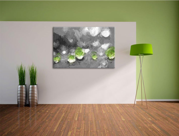 winzige Wassertropfen auf Blatt schwarz/weiss Deluxe Format: 100x70 cm auf Leinwand, XXL riesige Bil