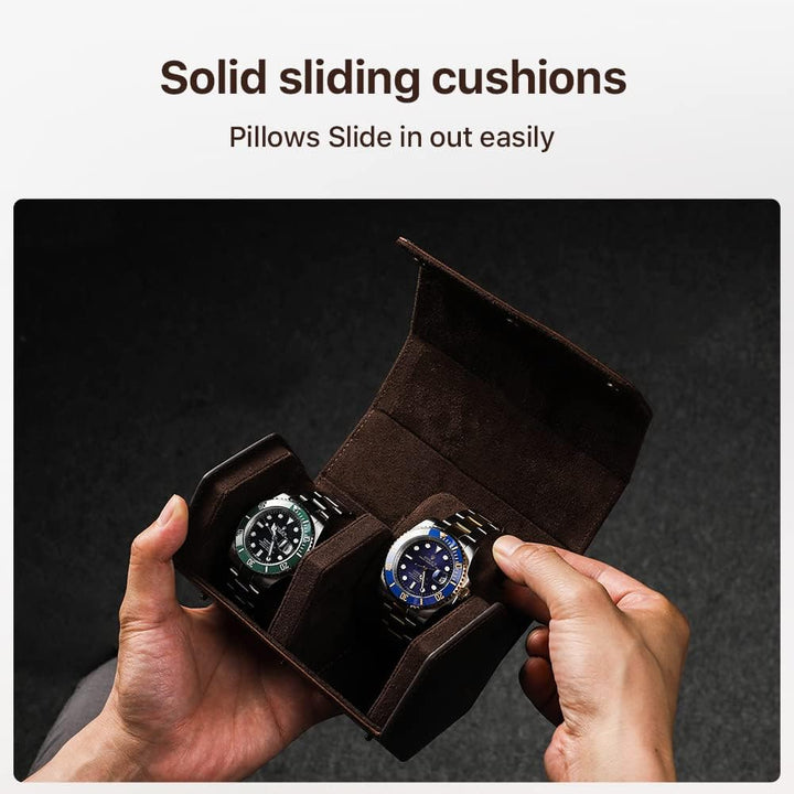 Hiram Uhrenetui aus echtem Leder, sechseckig, für 2 Uhren 1154-Kaffee, 1154-Kaffee