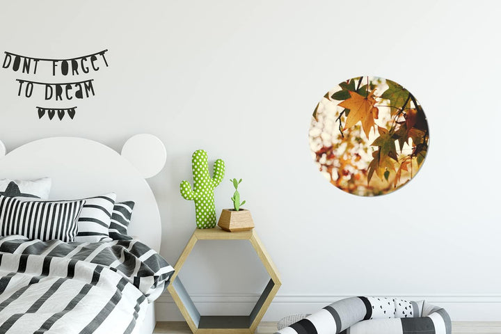MuchoWow Wandbild Rund Wanddeko Deko Wohnzimmer Bilder 30x30 cm Natur - Herbstblätter - Rustikal, 30