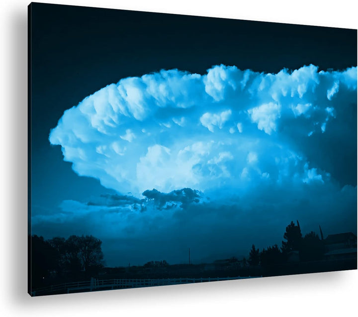 deyoli riesige Wolke Format 80x60 Effekt: Monocrome Blau als Leinwandbild, Motiv fertig gerahmt auf