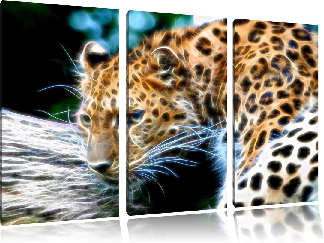 Dark aufmerksamer Leopard auf Baumstamm NewArt 3-Teiler Leinwandbild 120x80 Bild auf Leinwand, XXL r