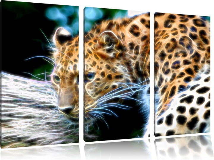 Dark aufmerksamer Leopard auf Baumstamm NewArt 3-Teiler Leinwandbild 120x80 Bild auf Leinwand, XXL r