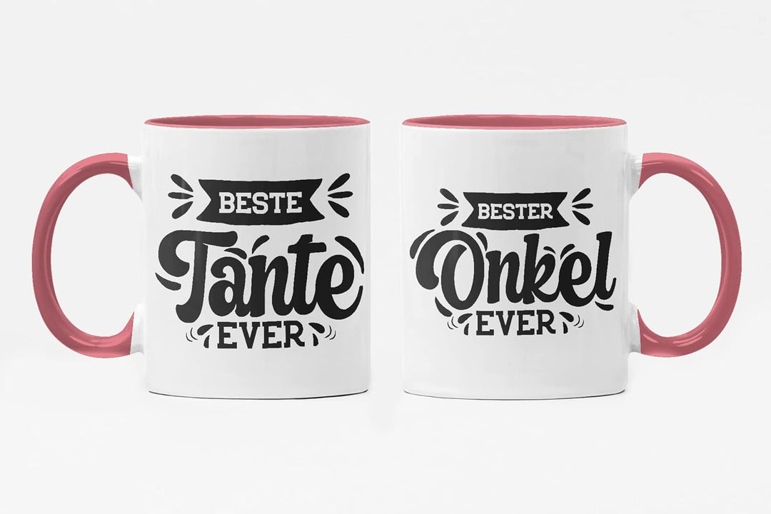 Trendation - Tante und Onkel Geschenk Tasse Set Kaffeetassen Geschenke Weihnachten (Rosa), Rosa