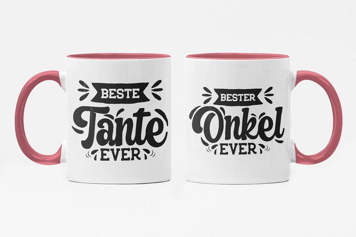 Trendation - Tante und Onkel Geschenk Tasse Set Kaffeetassen Geschenke Weihnachten (Rosa), Rosa