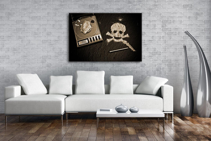 deyoli Dark Totenkopf und Wage Format: 80x60 Effekt: Sepia als Leinwandbild, Motiv fertig gerahmt au