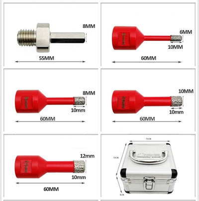 SHDIATOOL Diamant Bohrkrone Set 5-teilig mit Box 6/8/10/12mm and ein Adapter für Porzellan Fliese Gr