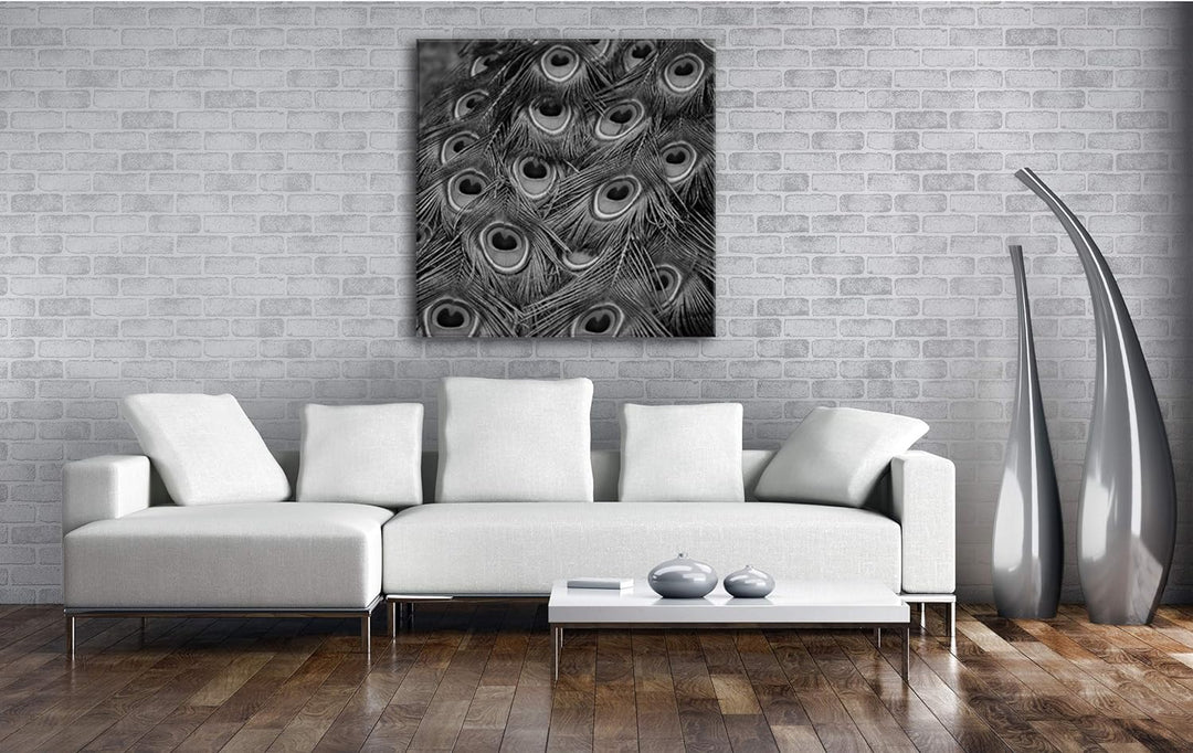deyoli Pfauenfedern Format: 70x70 Effekt: Schwarz&Weiss als Leinwandbild, Motiv fertig gerahmt auf E