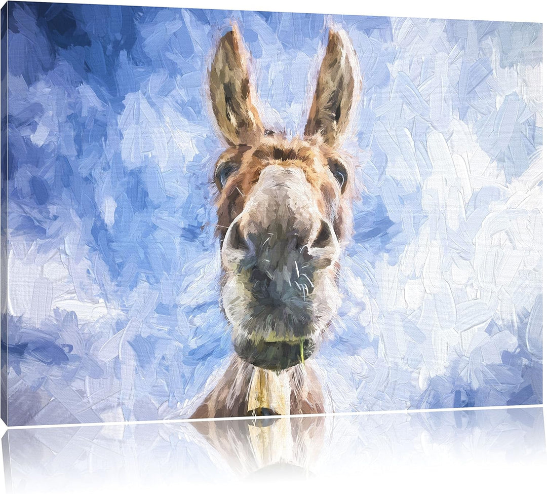 Pixxprint Lustiger Esel Kunst Pinsel Effekt, Format: 100x70 auf Leinwand, 100x70