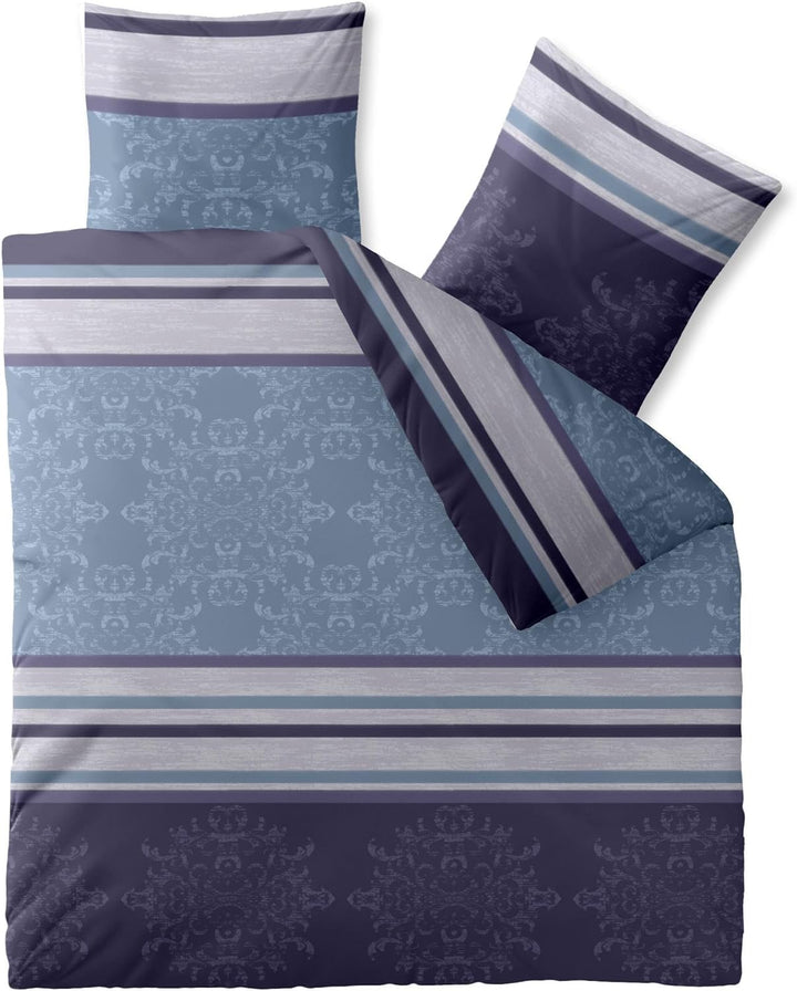 CelinaTex Fashion Bettwäsche 200x200 cm 3teilig Baumwolle Nicole Streifen Ornamente Blau Violett 200