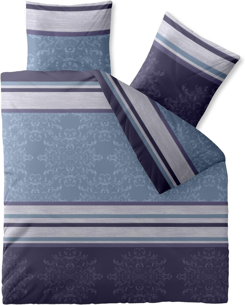 CelinaTex Fashion Bettwäsche 200x200 cm 3teilig Baumwolle Nicole Streifen Ornamente Blau Violett 200