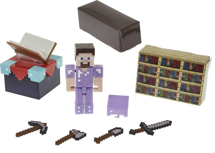 Minecraft GYB62 - Zauberraum-Spielset mit ca. 8 cm grosser Steve-Figur und Zubehör,Spielzeug ab 6 Ja