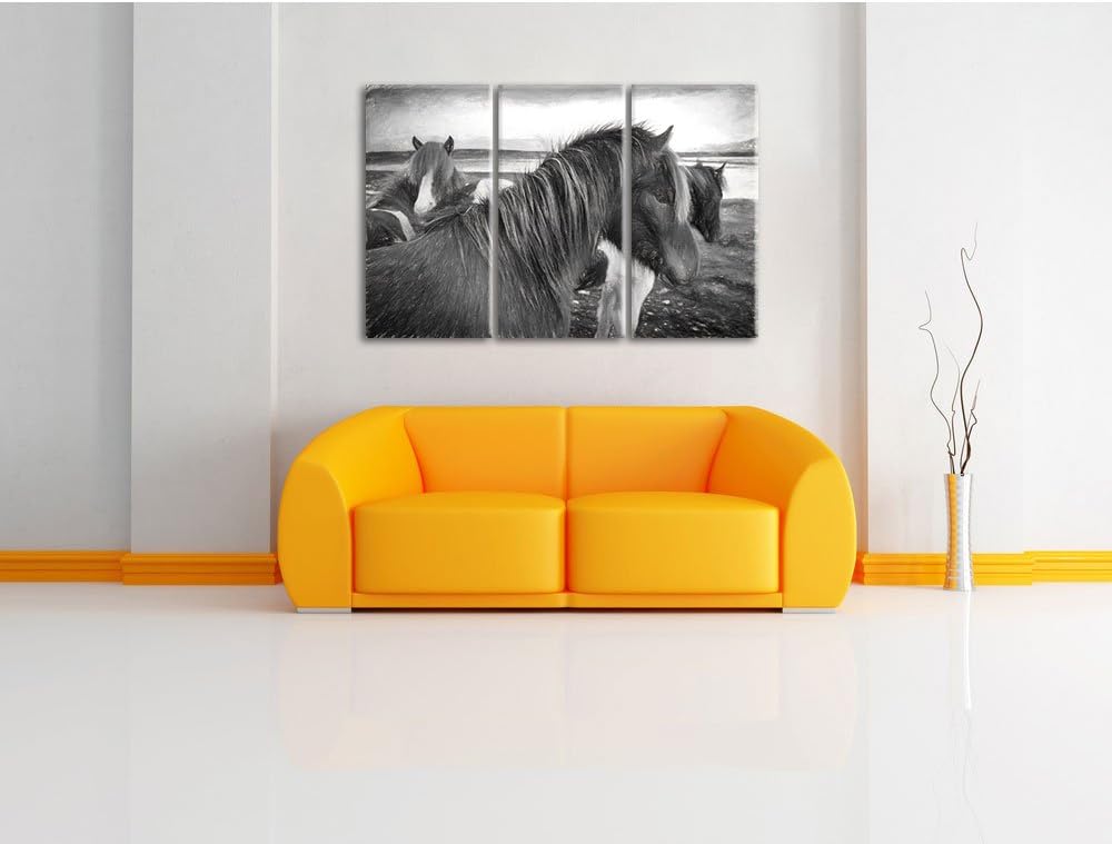 Pixxprint Herde aus Wildpferden als Leinwandbild/Grösse: 3 Teilig (120x80 cm) cm/Wandbild/Kunstdruck