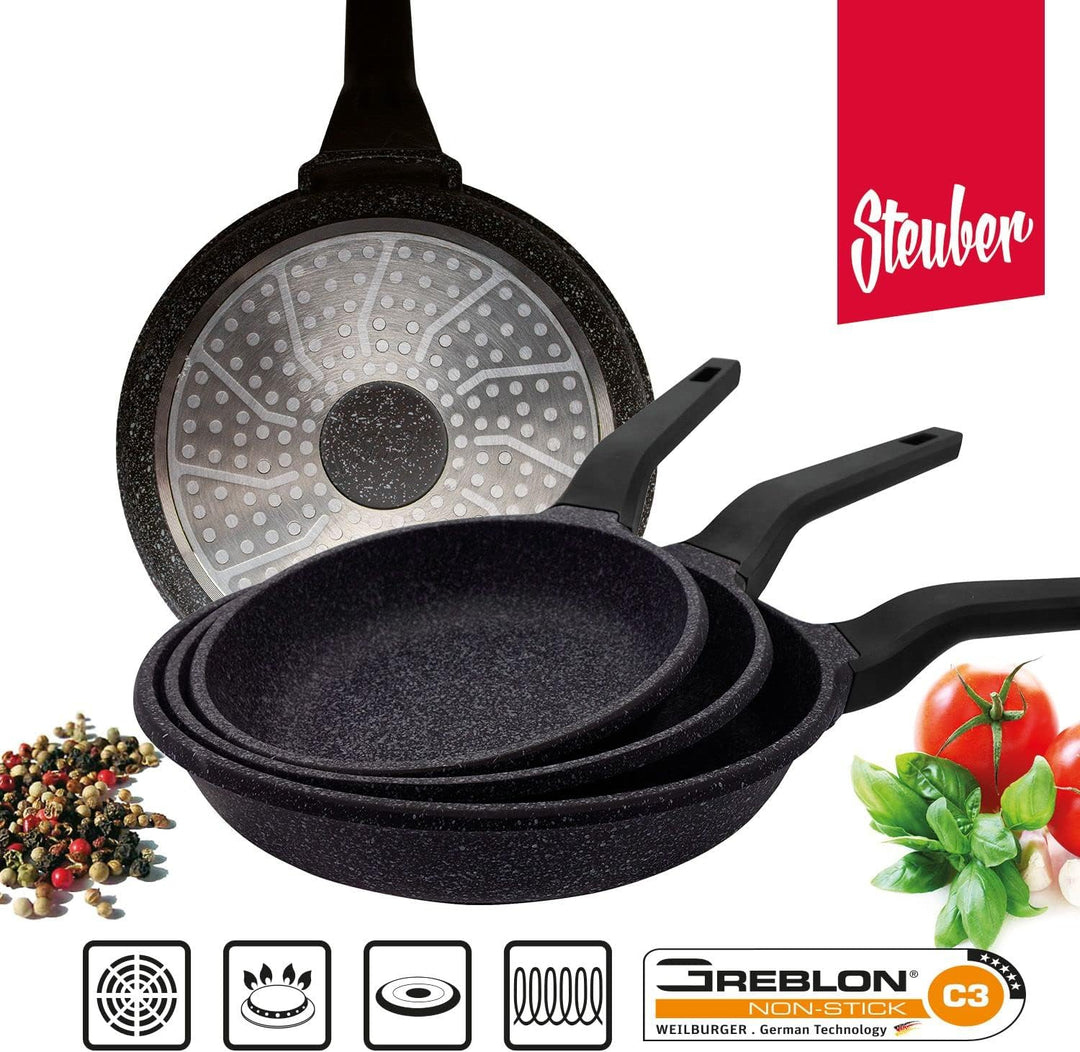 Steuber Bratpfanne Granada Ø 20 cm, Stein-Optik, GREBLON®-Antihaftbeschichtung, Induktion, handliche