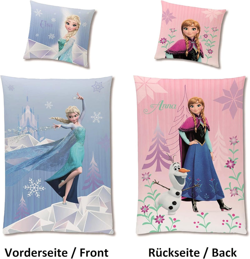 Disney Die Eiskönigin Winter Bettwäsche Set 135x200 80x80 cm · Frozen Mädchenbettwäsche mit Anna und