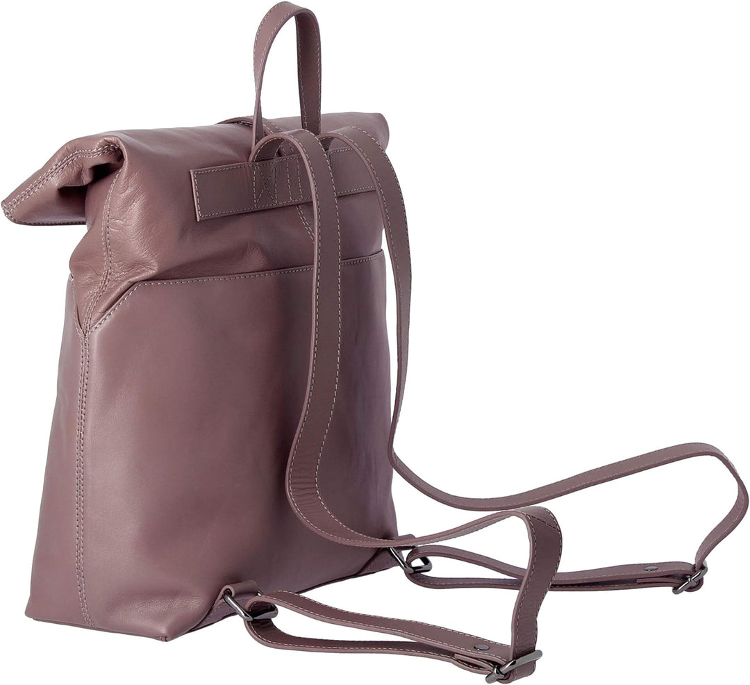 DuDu Damen Rucksack aus weichem Leder elegant trendig mit Reissverschluss und viel Platz Mauve, Mauv
