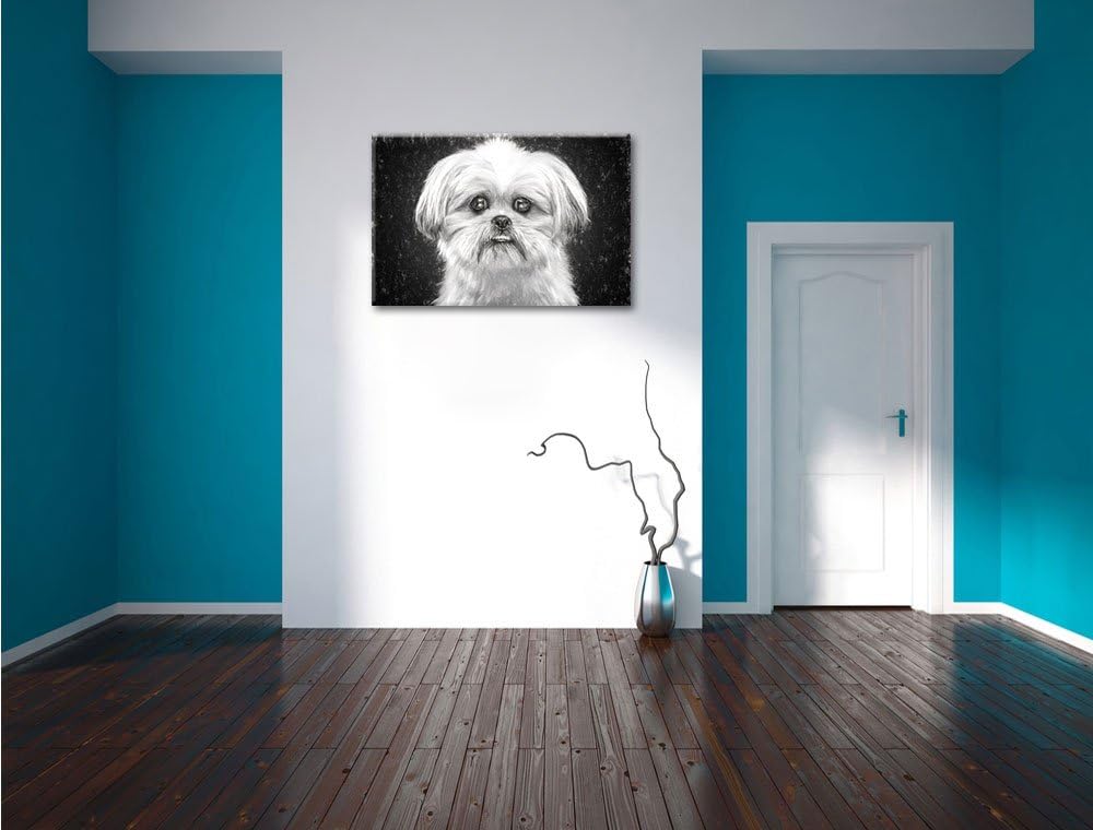 Pixxprint lustiger Kleiner Hund Kunst als Leinwandbild/Grösse: 100x70 / Wandbild/Kunstdruck/fertig b