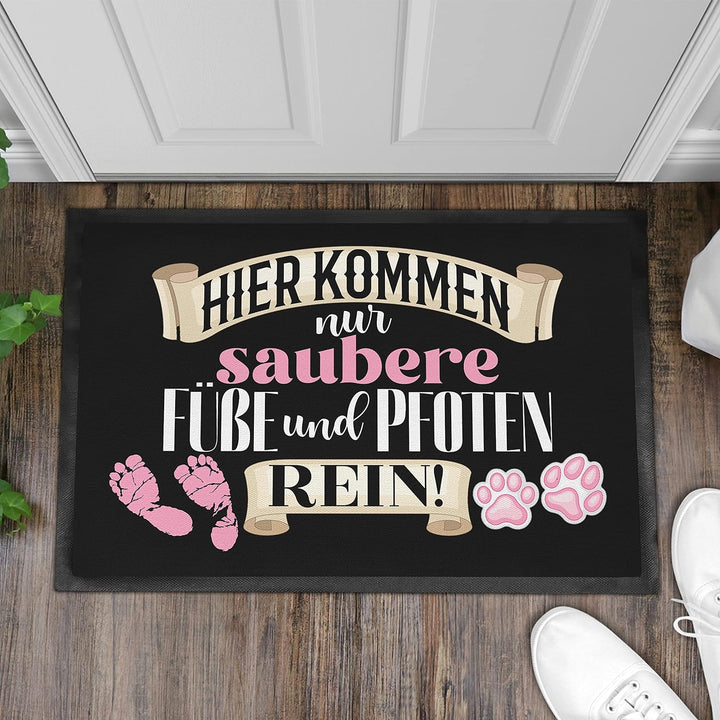 Trendation - Lustige Fussmatte mit Spruch Hier Kommen Nur Saubere Füsse und Pfoten Rein Hunde Katze