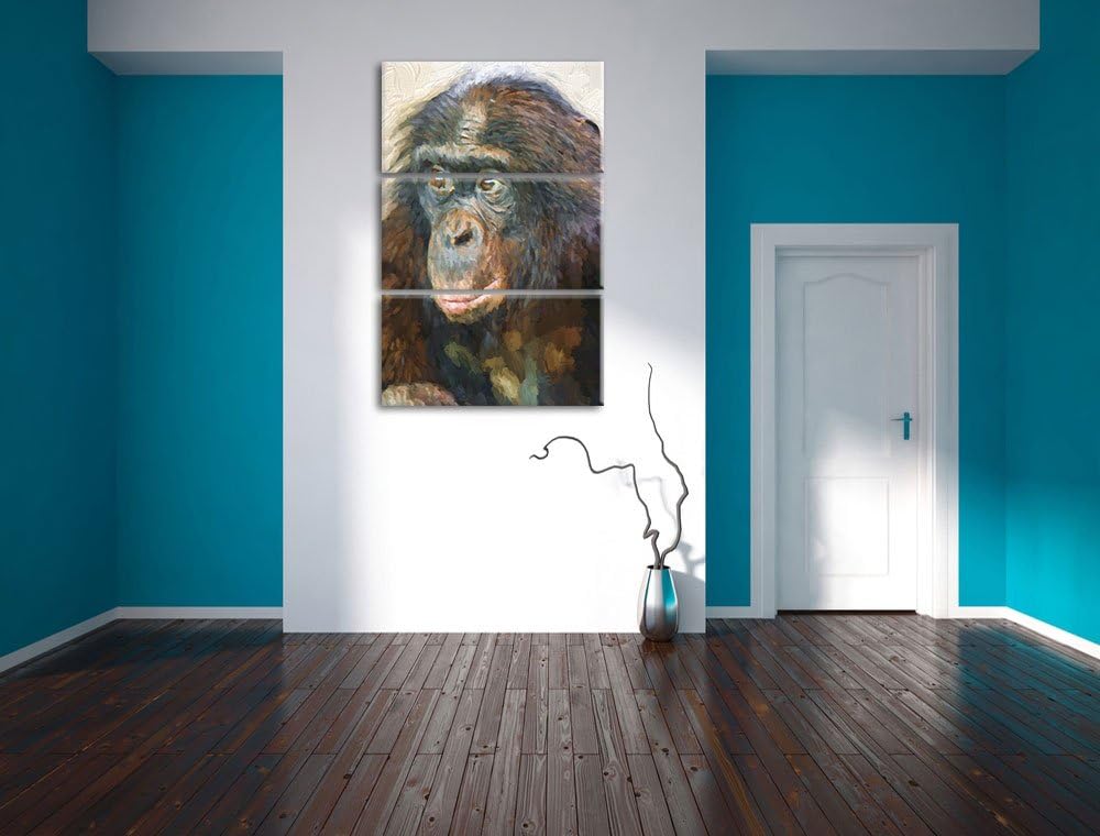 scheuer junger Gorilla Spezial 3-Teiler Leinwandbild 120x80 Bild auf Leinwand, XXL riesige Bilder fe