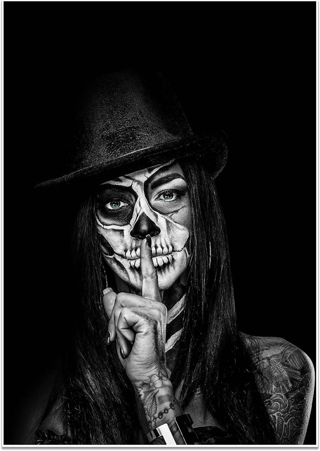 wandmotiv24 Poster als Wanddeko, Grösse Din A1, Model mit Totenkopf Makeup, Schminke, Grüne Augen, F