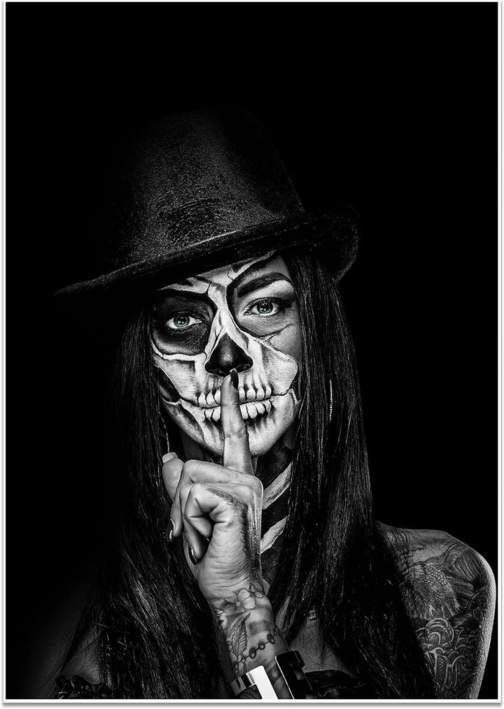wandmotiv24 Poster als Wanddeko, Grösse Din A1, Model mit Totenkopf Makeup, Schminke, Grüne Augen, F