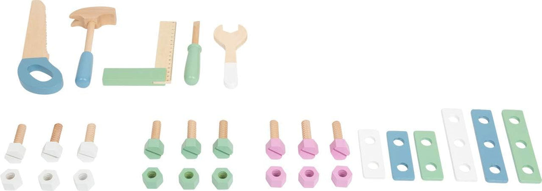small Foot Werkbank Nordic aus Holz, inkl. Werkzeugen und Zubehör, Rollenspielzeug für Kinder, ab 3