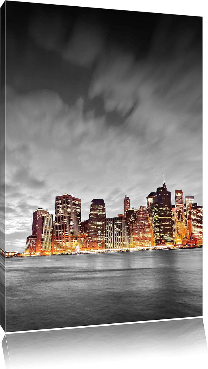 Pixxprint Skyline von New York bei Nacht als Leinwandbild/Grösse: 100x70 cm/Wandbild/Kunstdruck/fert