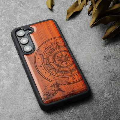 Carveit Holz Handyhülle für Galaxy S23 Plus Cover [Einzigartiges Design Case] Stossstange hülle Komp