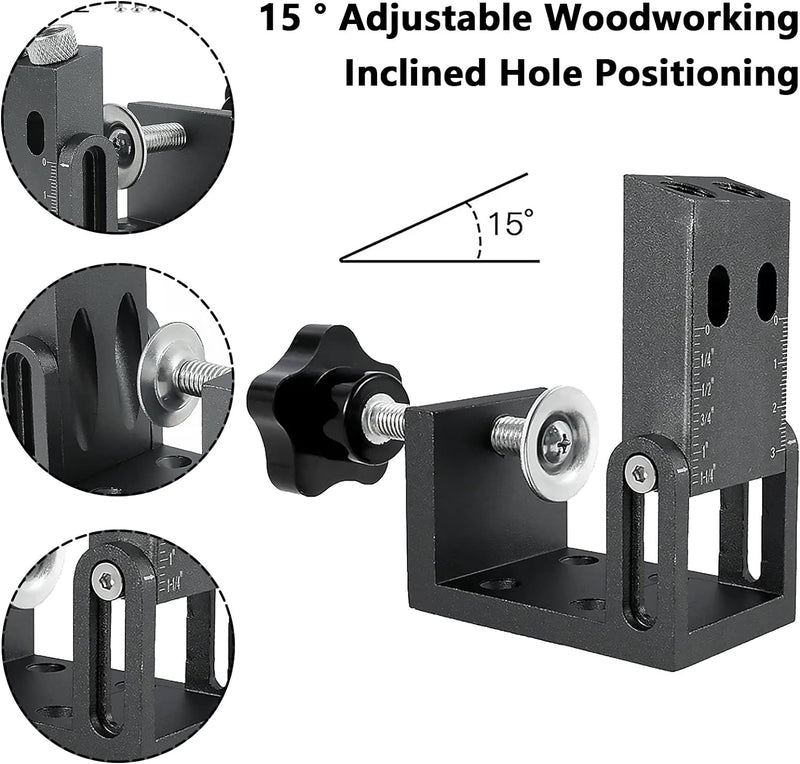 Pocket Hole Jig Set, Taschenloch Bohrschablone, 52 Stück Multifunktion Bohrer-Locator Schrägloch Boh