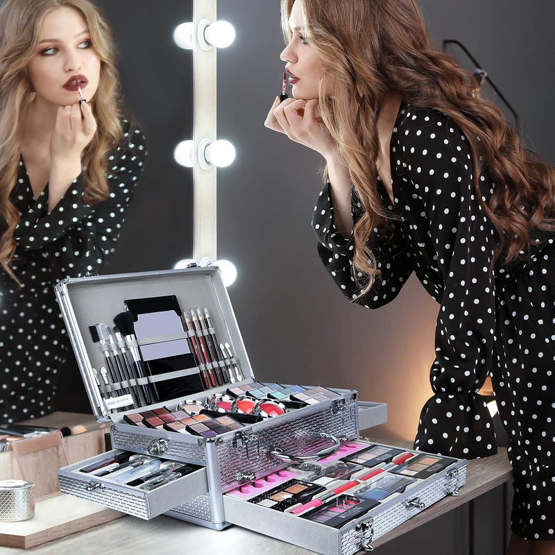 JasCherry Schminkkoffer Multifunktions Schmink Kosmetik Make-up Set mit Lipgloss, Lidschatten, Blush