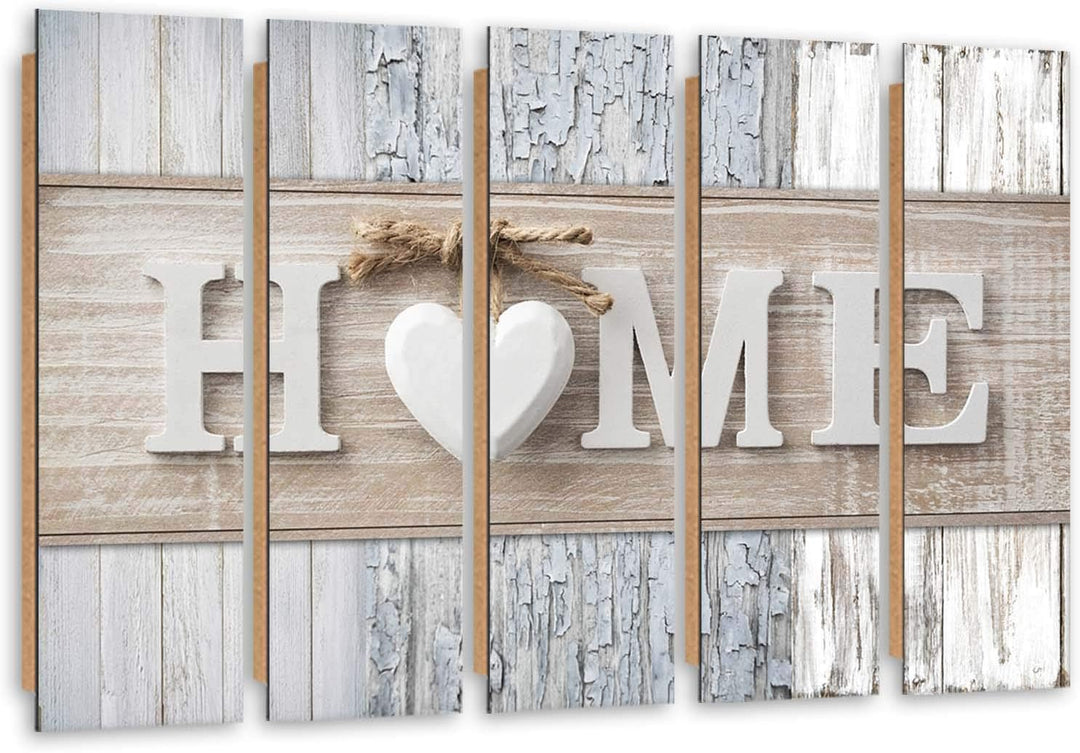 Feeby Wanddeko 5 teile Haus 150x100 cm Bilder modern Wanddekoration Herz Wohnzimmer Küche Grau Deko