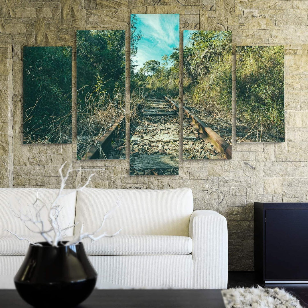 Feeby Deco Bild 5 Teilig Landschaft Wanddekoration Gleise Bäume Himmel bunt 200x100 cm Deco panel 20