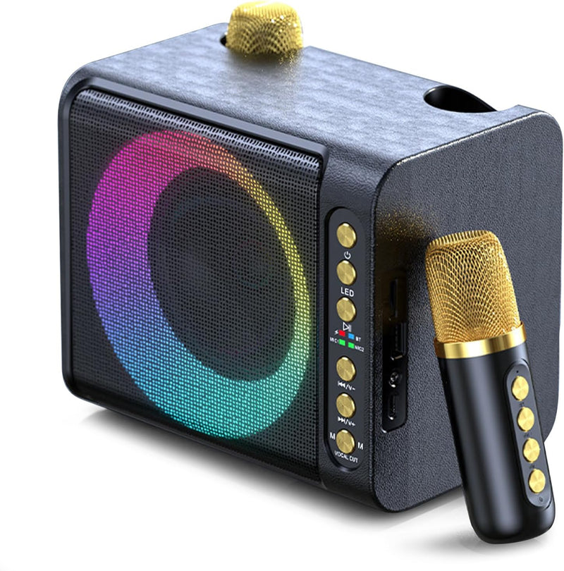 Karaoke Anlage mit 2 Drahtlosen Mikrofonen, 9D Tragbare Bluetooth Karaoke Maschine, Karaoke PA-Syste