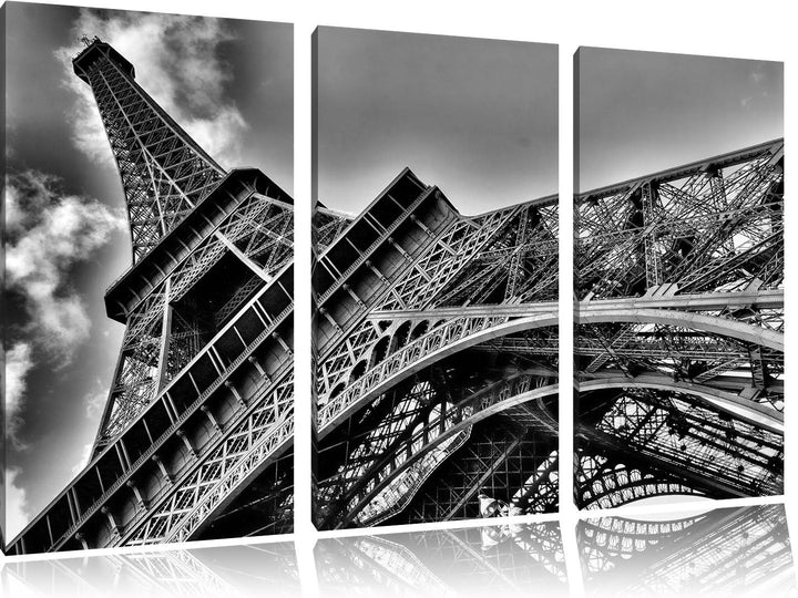 Pixxprint Monocrome, Gigantischer Eifelturm Paris 3-Teiler Leinwandbild 120x80 Bild auf Leinwand