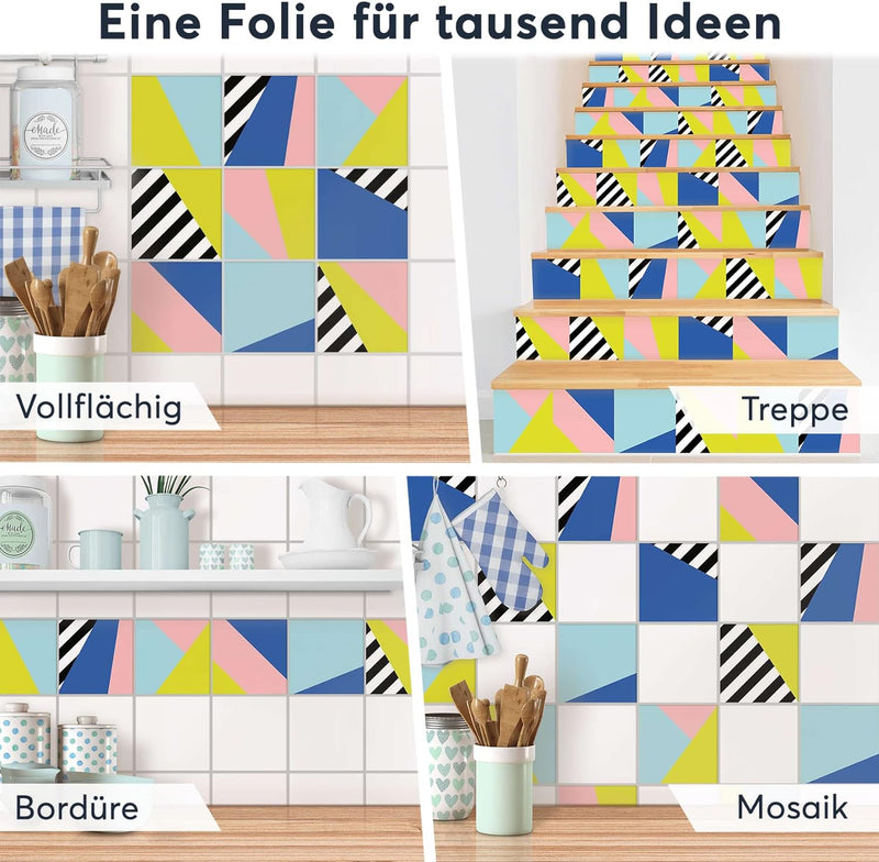 30 Stück Fliesenfolie für Bad und Küche 10x10 cm - Mosaikfliesen, Fliesensticker - Sticker Fliesen s
